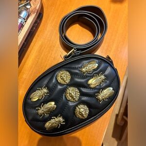 Calfskin Matelasse Animal Studs Marmont Style Belt Bag Luxury Leather Brand New